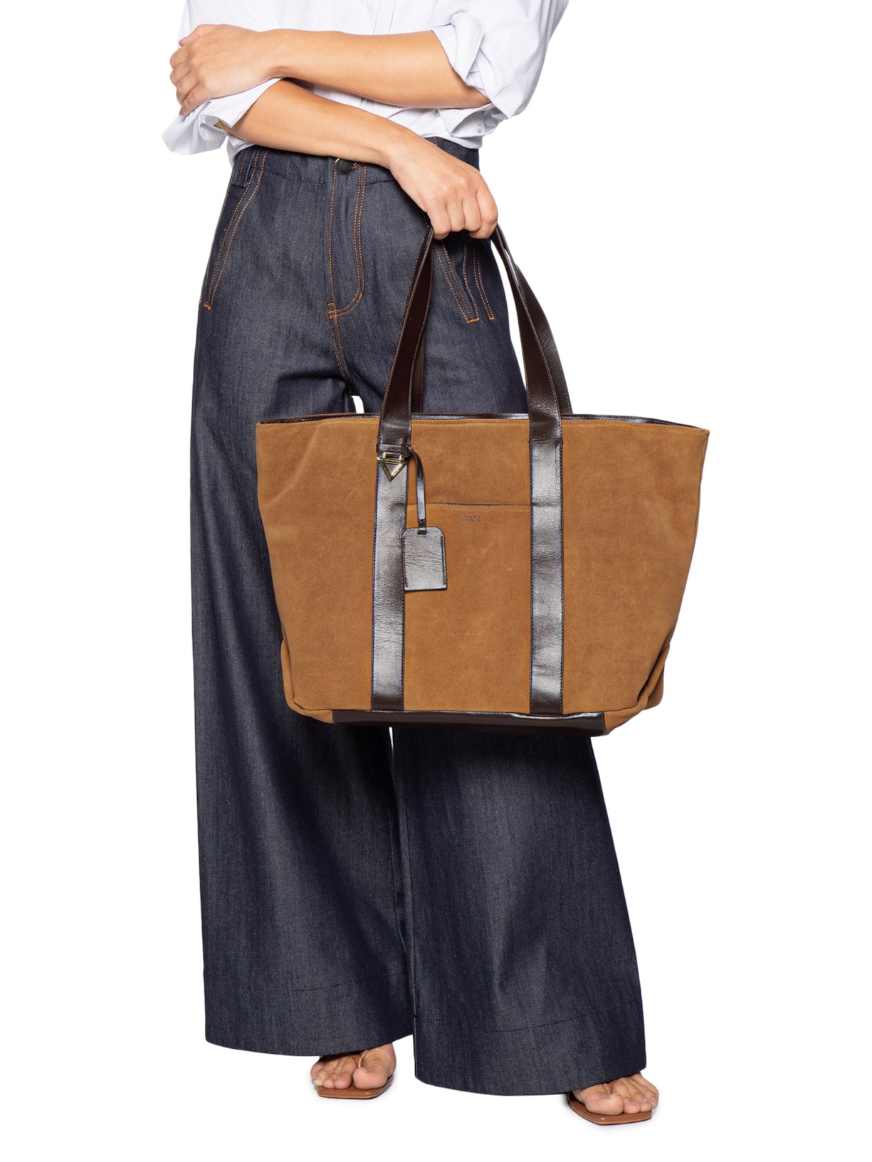 Bolsa Feminina Shopping Drew Suede Grande Couro Marrom Schutz