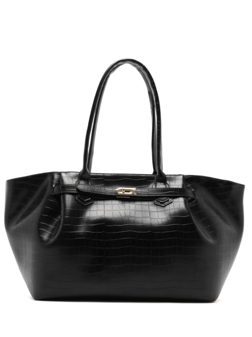 Bolsa Feminina Shopping Grande Croco - Preto