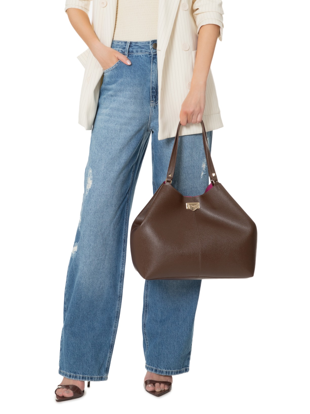 Bolsa Feminina Shopping Grande Encaixe Metal Marrom Arezzo