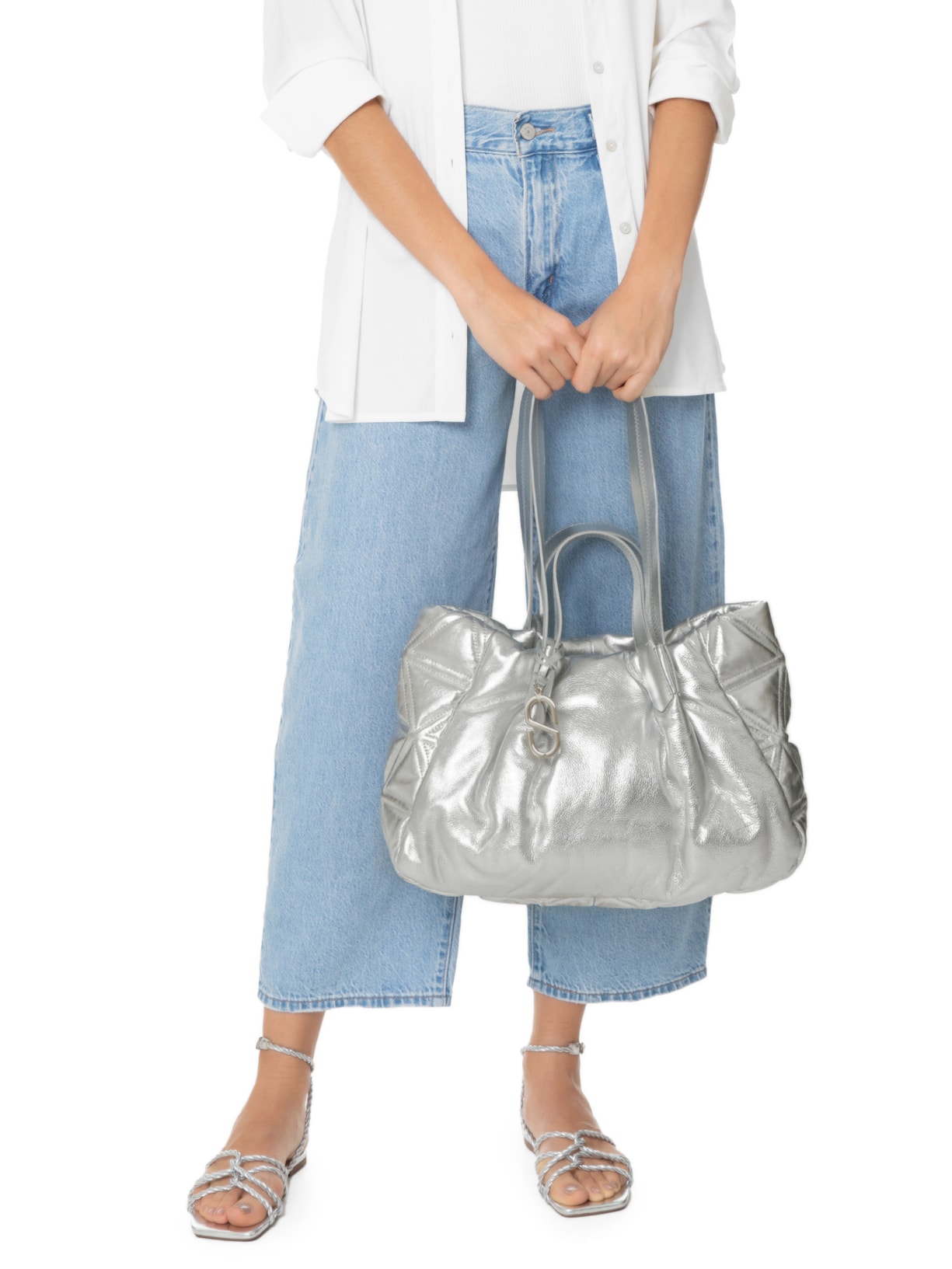 Bolsa Feminina Shopping Grande Matelassê Prata Schutz