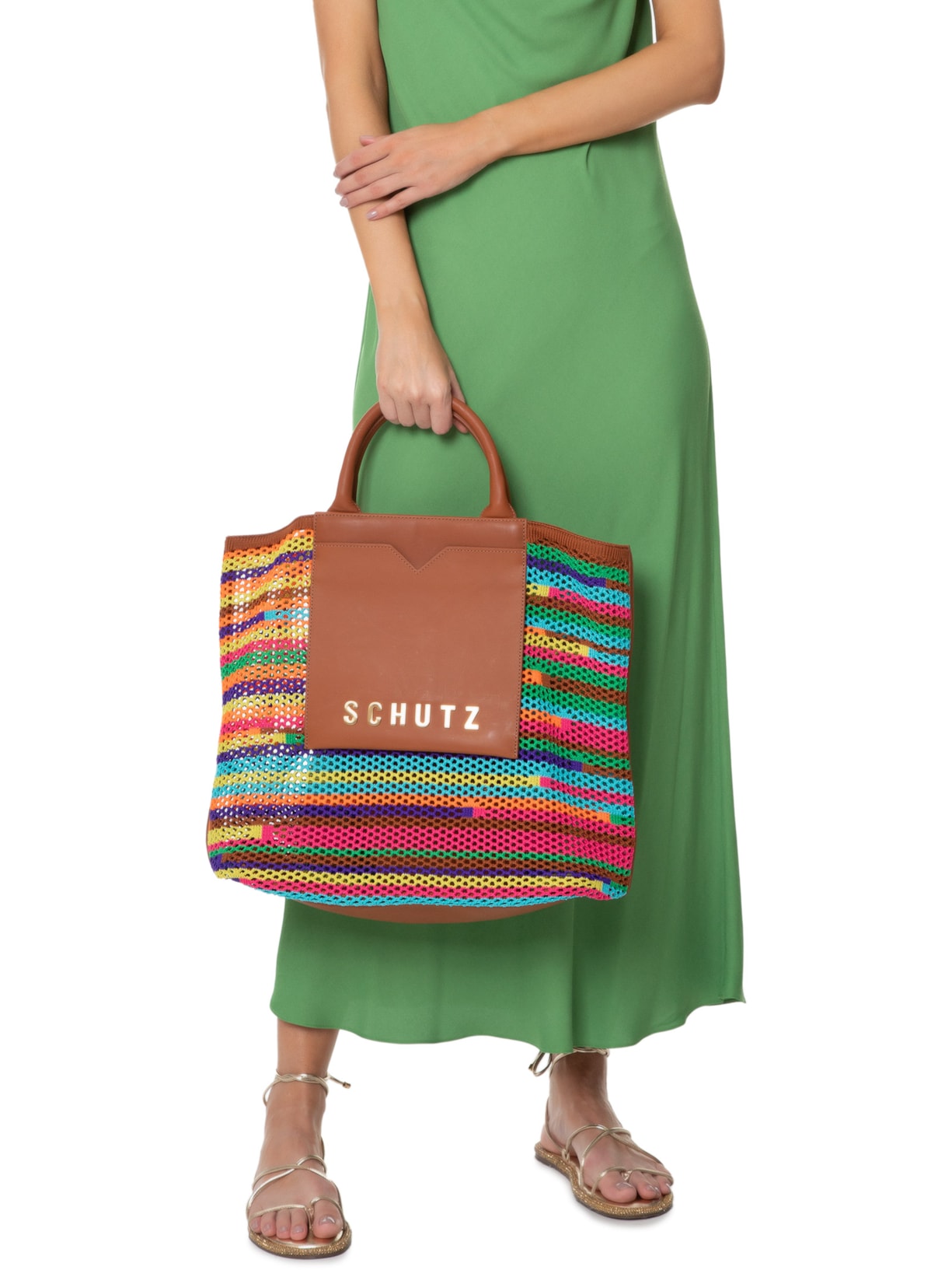 Bolsa Feminina Shopping Grande Polly Tricot Marrom Schutz