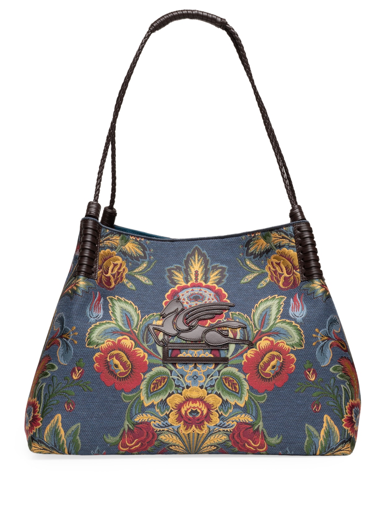 Bolsa Feminina Shopping Libra M Flores Jacquard - Azul