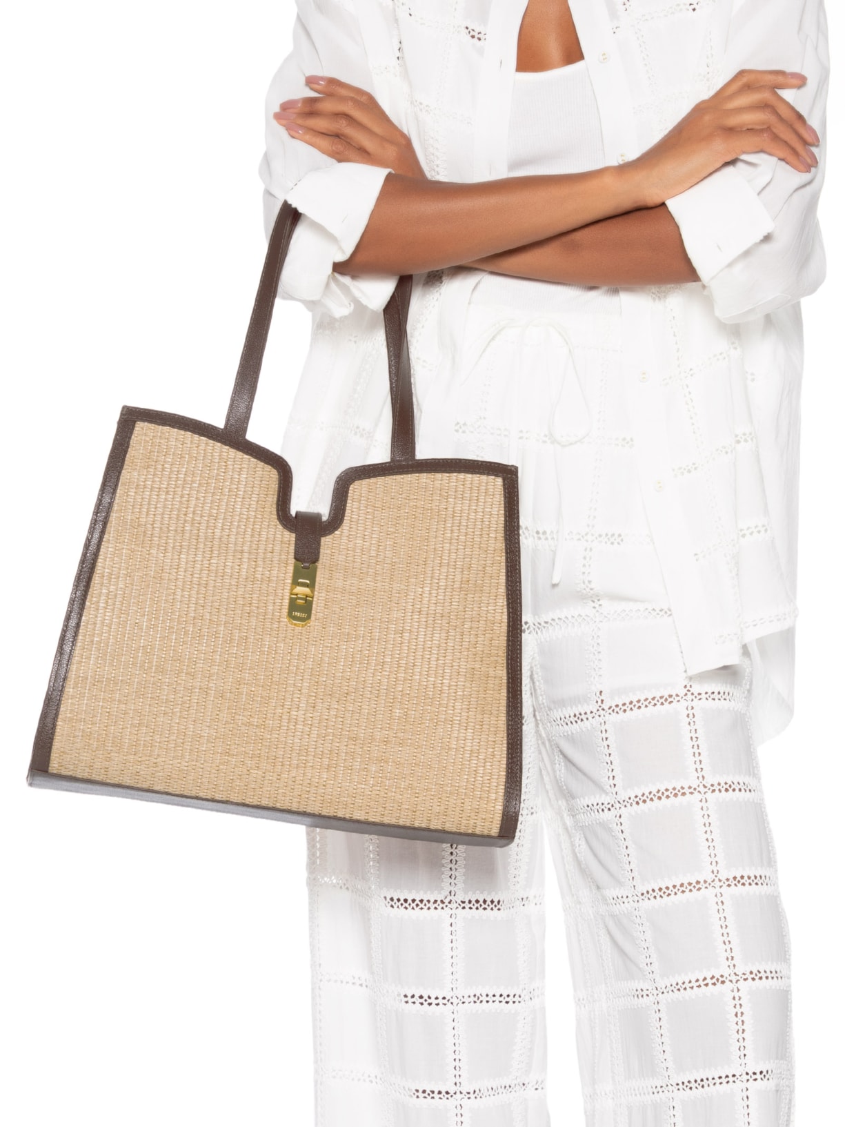 Bolsa Feminina  Shopping Natural Palha Grande Encaixe Bege Arezzo