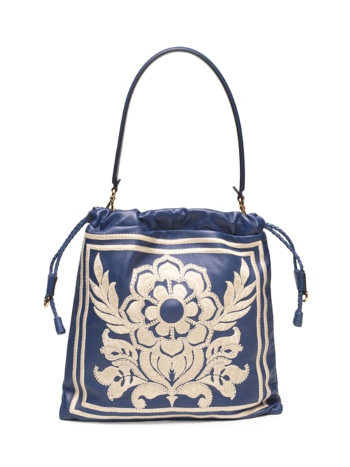 Bolsa Feminina Shoulder Bag Kalispera Embroidery Leather - Azul