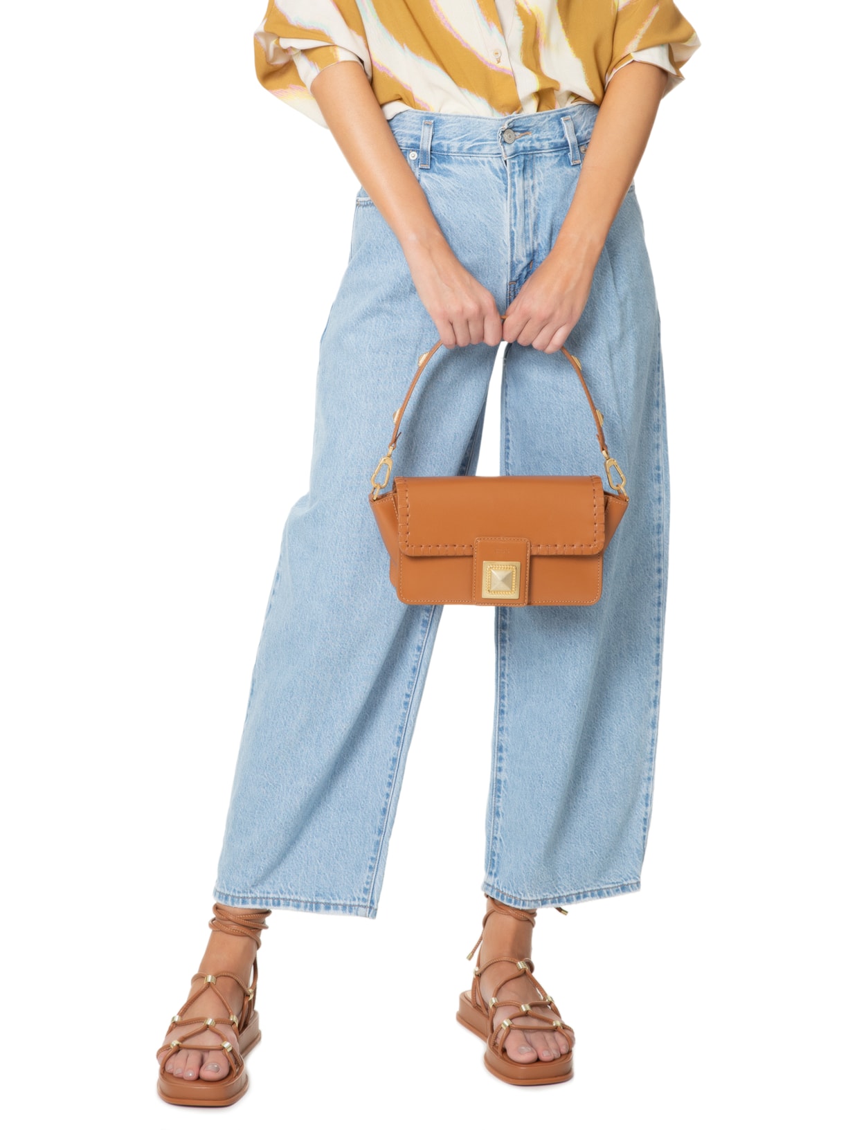 Bolsa Feminina Shoulder Couro Triângulos Marrom Schutz