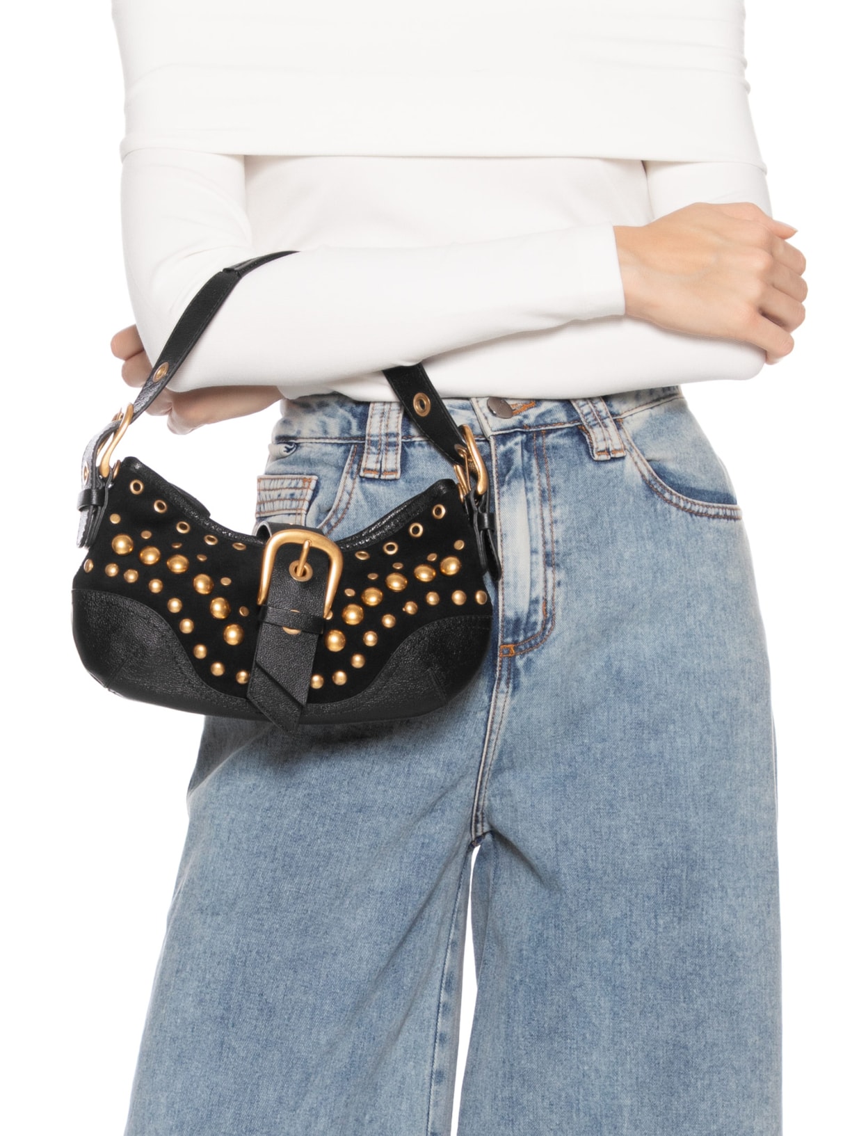 Bolsa Feminina Shoulder Jamie Média Camurça Preto Vicenza