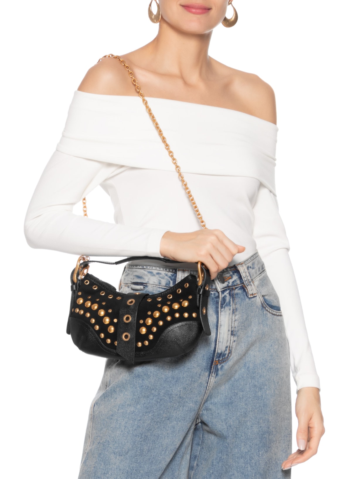 Bolsa Feminina Shoulder Jamie Média Camurça Preto Vicenza