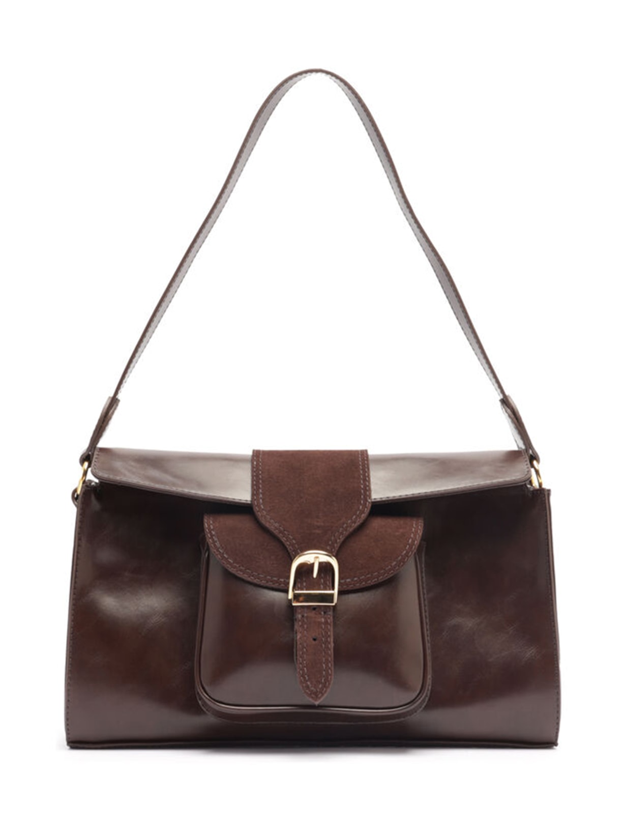 Bolsa Feminina Shoulder Média Bolso Camurça - Marrom