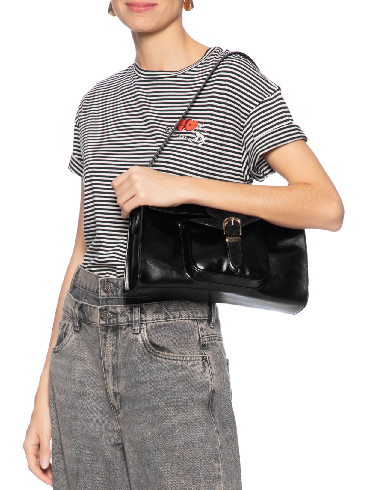 Bolsa Feminina Shoulder Média Bolso Camurça Preto Arezzo