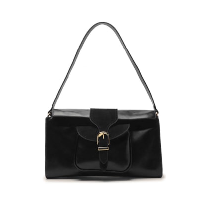 Bolsa Feminina Shoulder Média Bolso Camurça - Preto