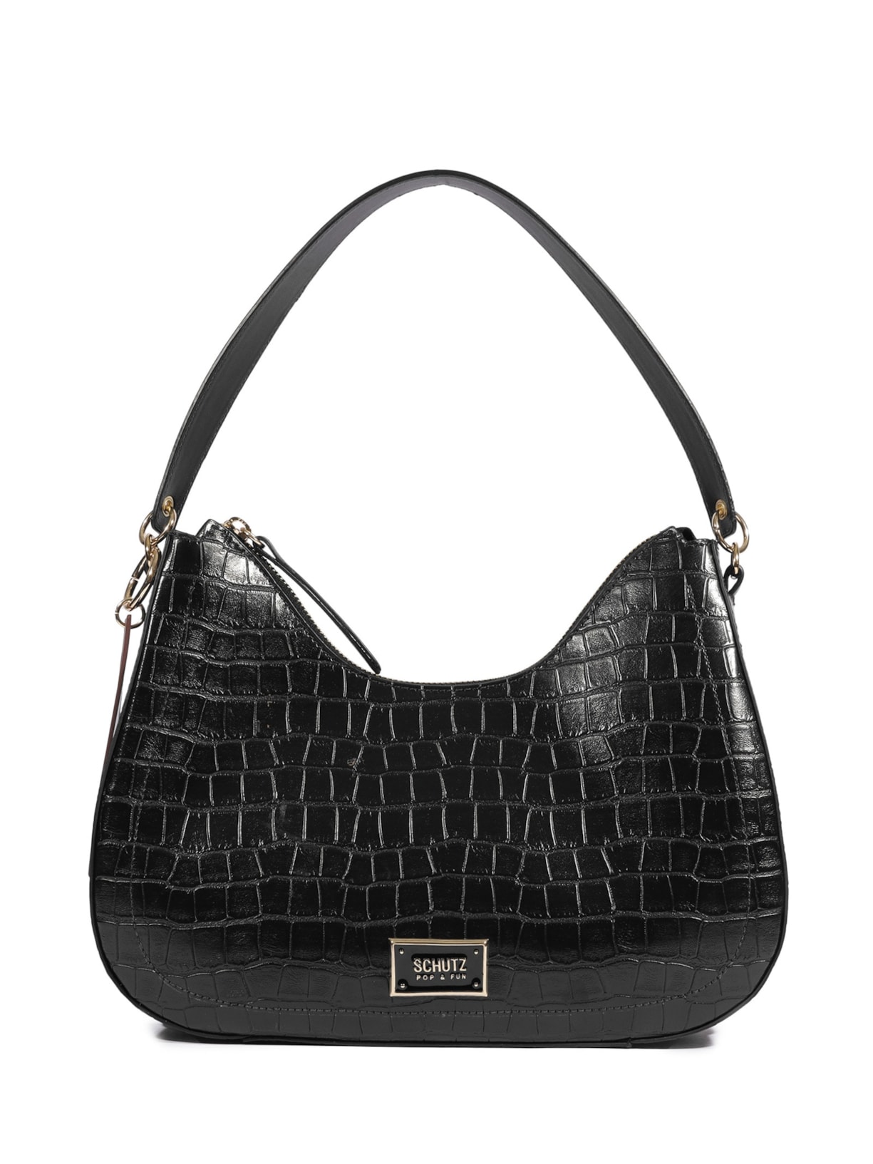 Bolsa Feminina Shoulder Média Croco - Preto