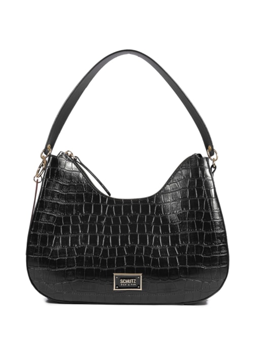 Bolsa Feminina Shoulder Média Croco - Preto