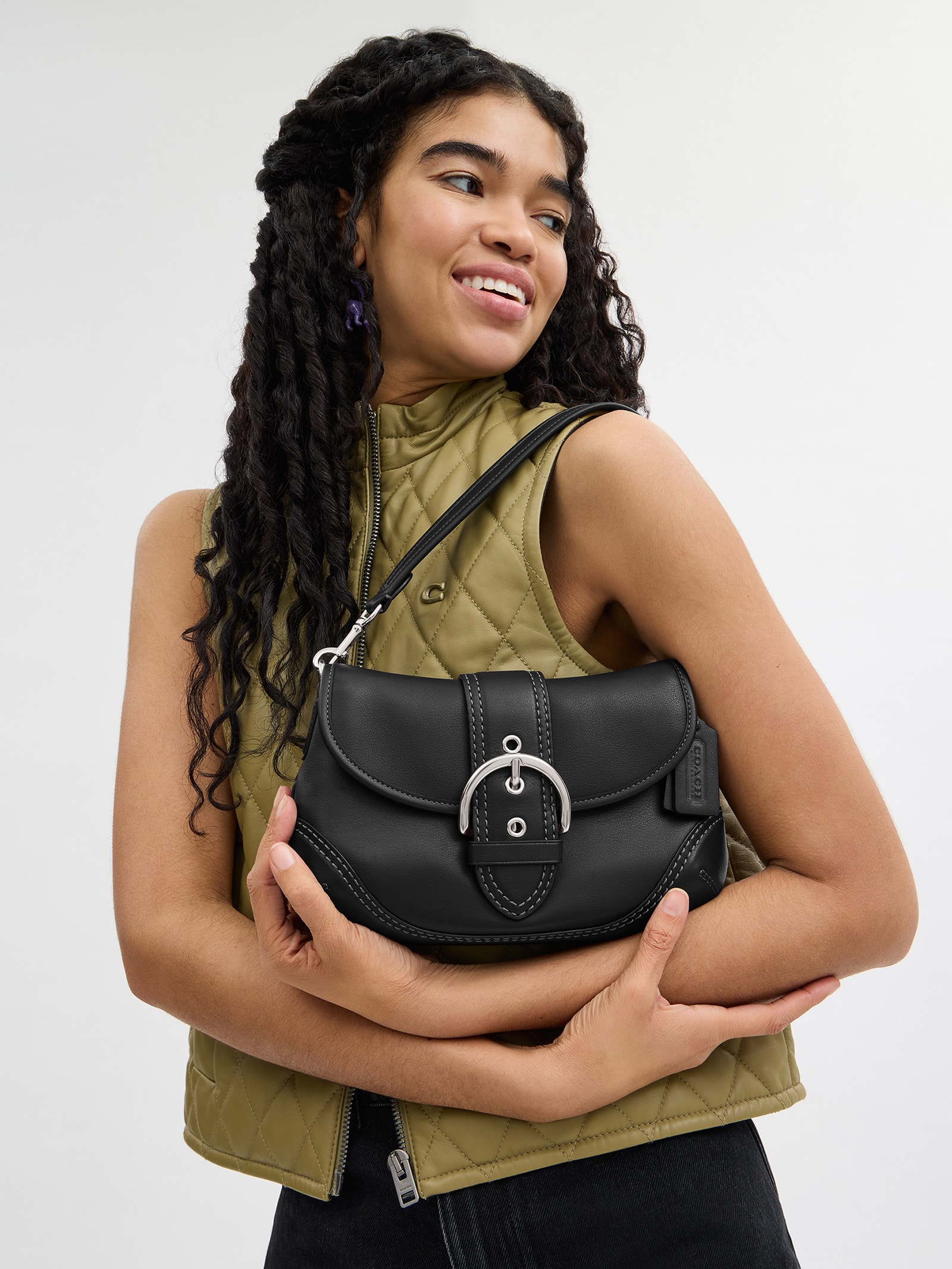 バッグ Coach Soho Leather Mini Boston Bag Coach - Bolsa Feminina Soho Em Couro Regenerativo - Preto