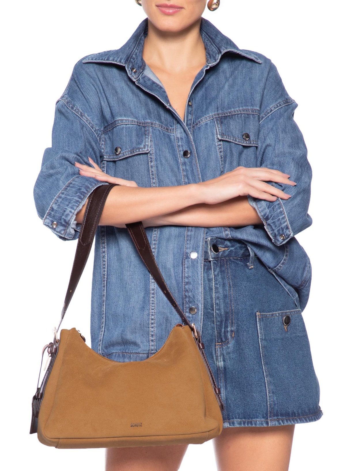 Bolsa Feminina Suede Média Marrom Schutz