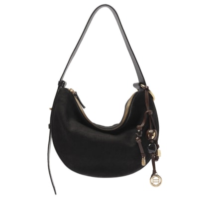 Bolsa Feminina Tiracolo Acamurçada Média Bag Charm - Preto