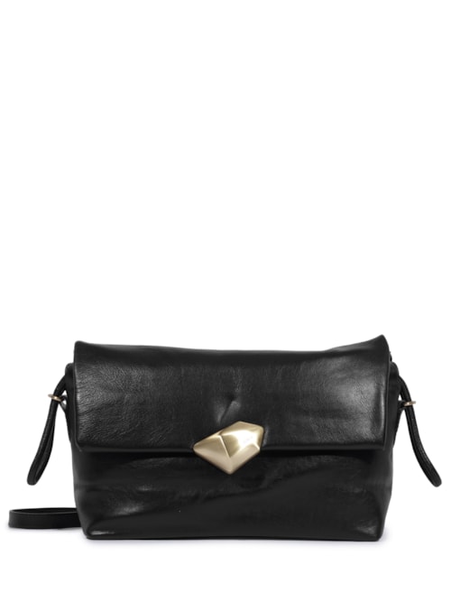 Bolsa Feminina Tiracolo Bubble Couro - Preto