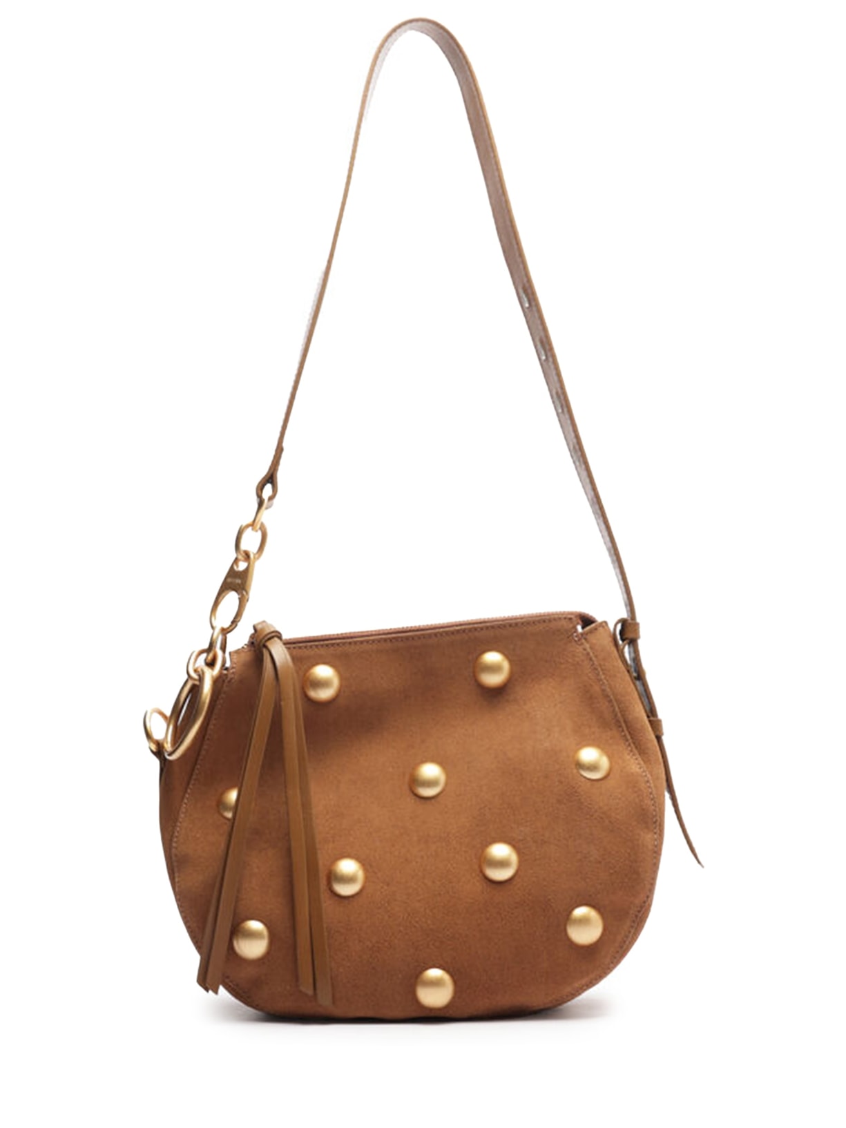 Bolsa Feminina Tiracolo Couro Acamurçado Média Tachas - Marrom