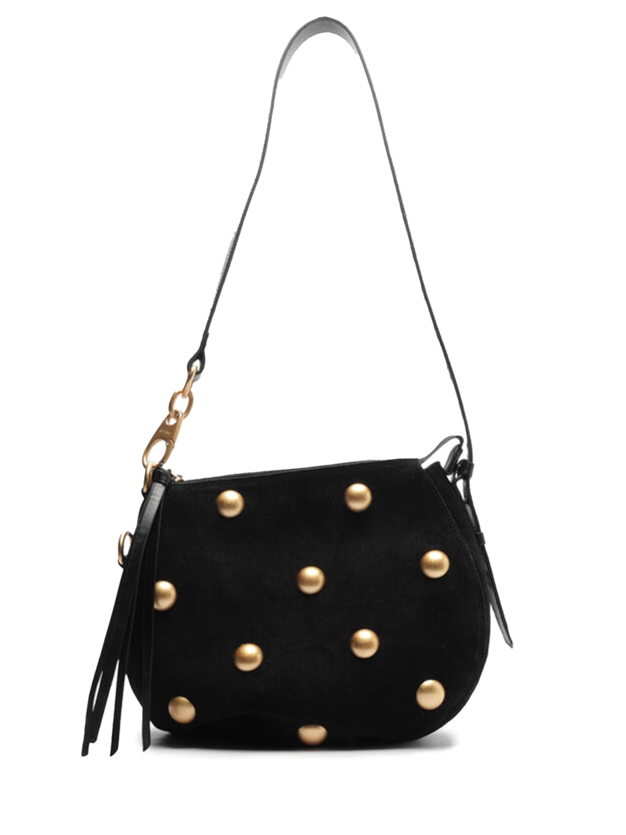 Bolsa Feminina Tiracolo Couro Acamurçado Média Tachas - Preto