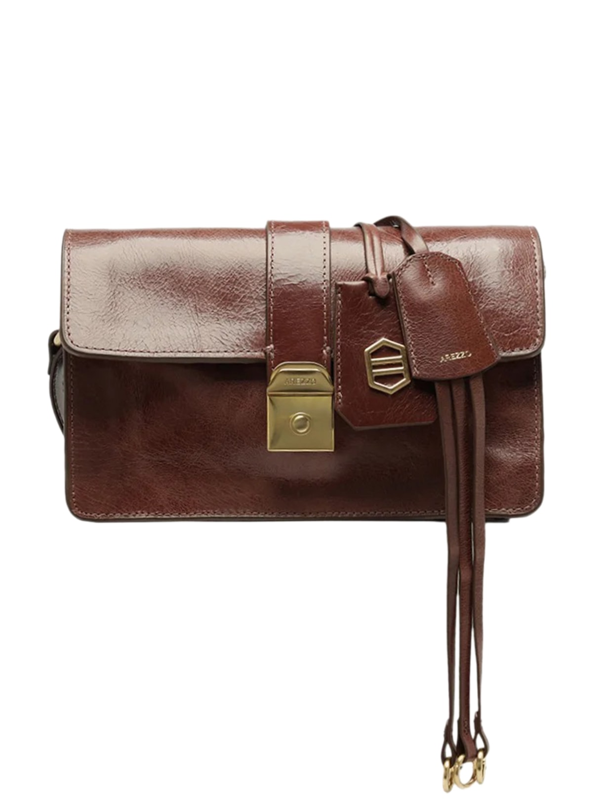 Bolsa Feminina Tiracolo Couro Estonado Pequena Metal - Marrom