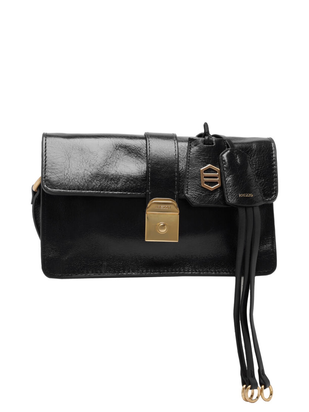 Bolsa Feminina Tiracolo Couro Estonado Pequena Metal - Preto