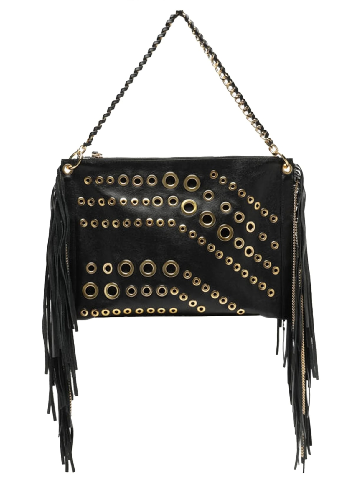 Bolsa Feminina Tiracolo Couro Grande Franjas Preto Arezzo