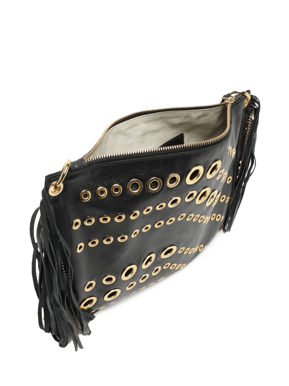 Bolsa Feminina Tiracolo Couro Grande Franjas Preto Arezzo