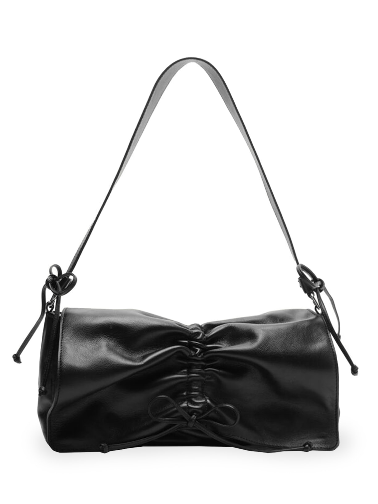 Bolsa Feminina Tiracolo Couro Grande Laços - Preto