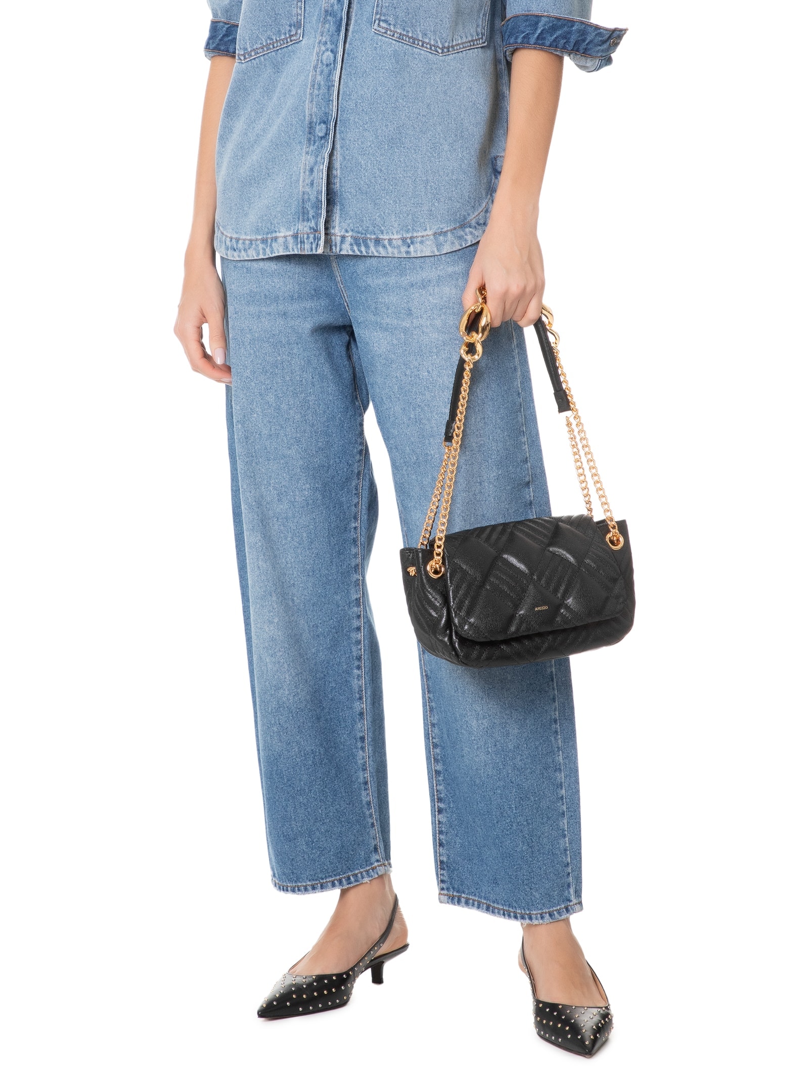 Arezzo - Bolsa Feminina Tiracolo Couro Matelassê Média - Preto