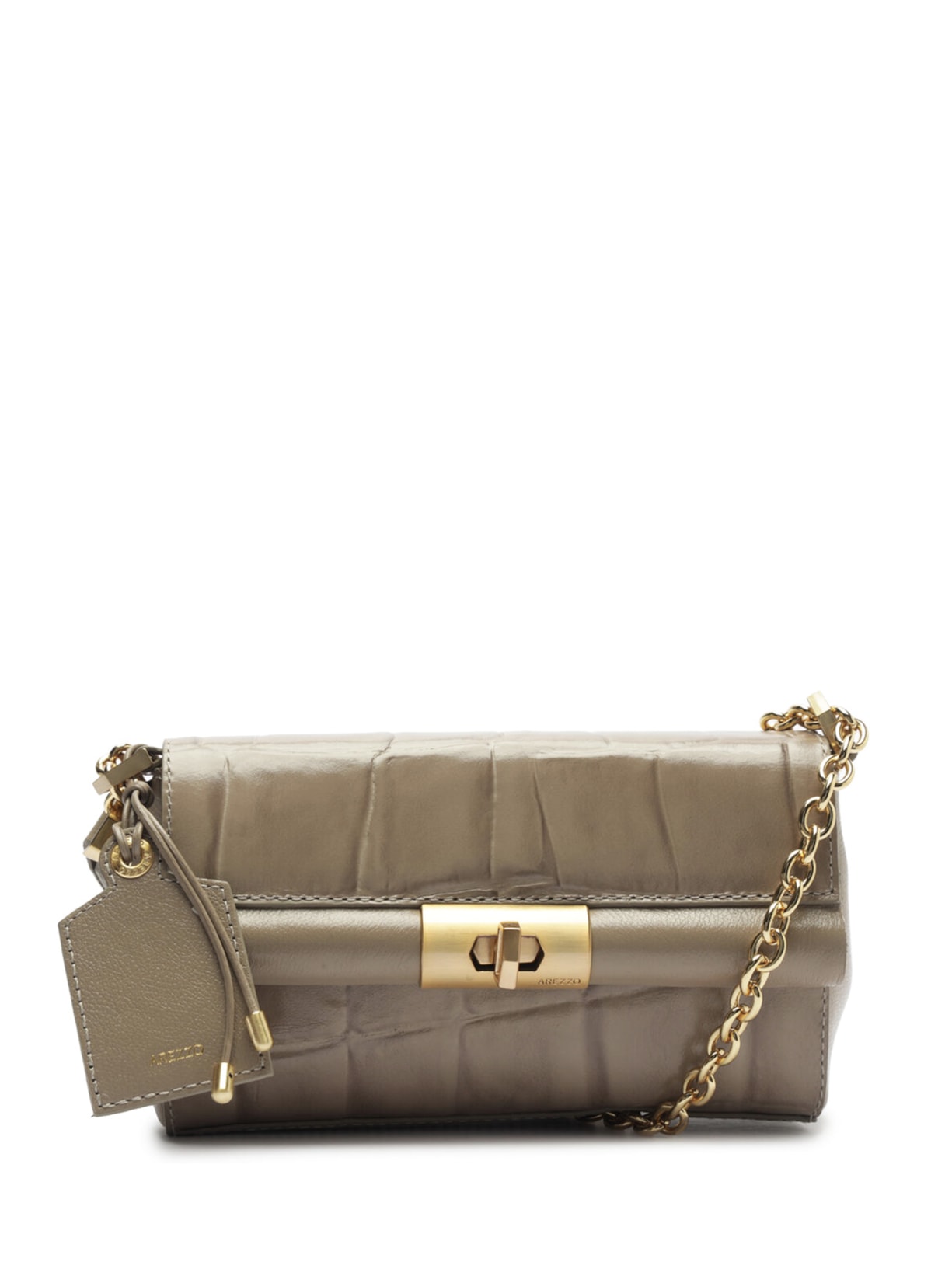 Bolsa Feminina Tiracolo Couro Maxi Croco Pequena - Cinza