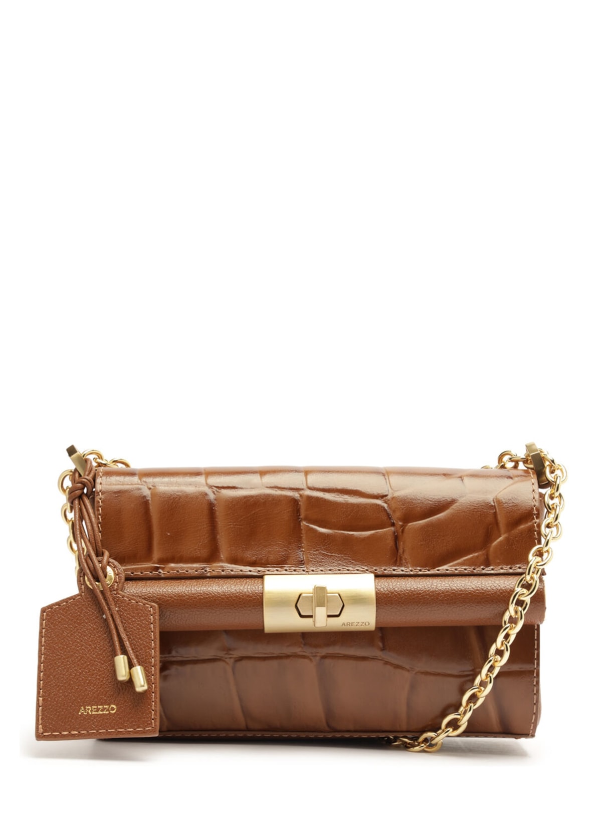 Bolsa Feminina Tiracolo Couro Maxi Croco Pequena - Marrom