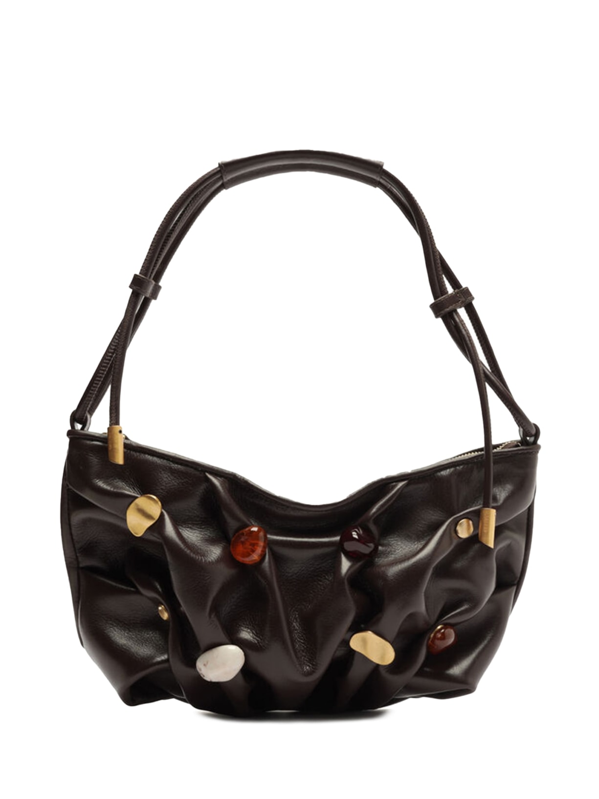 Bolsa Feminina Tiracolo Couro Média Aplicações - Marrom