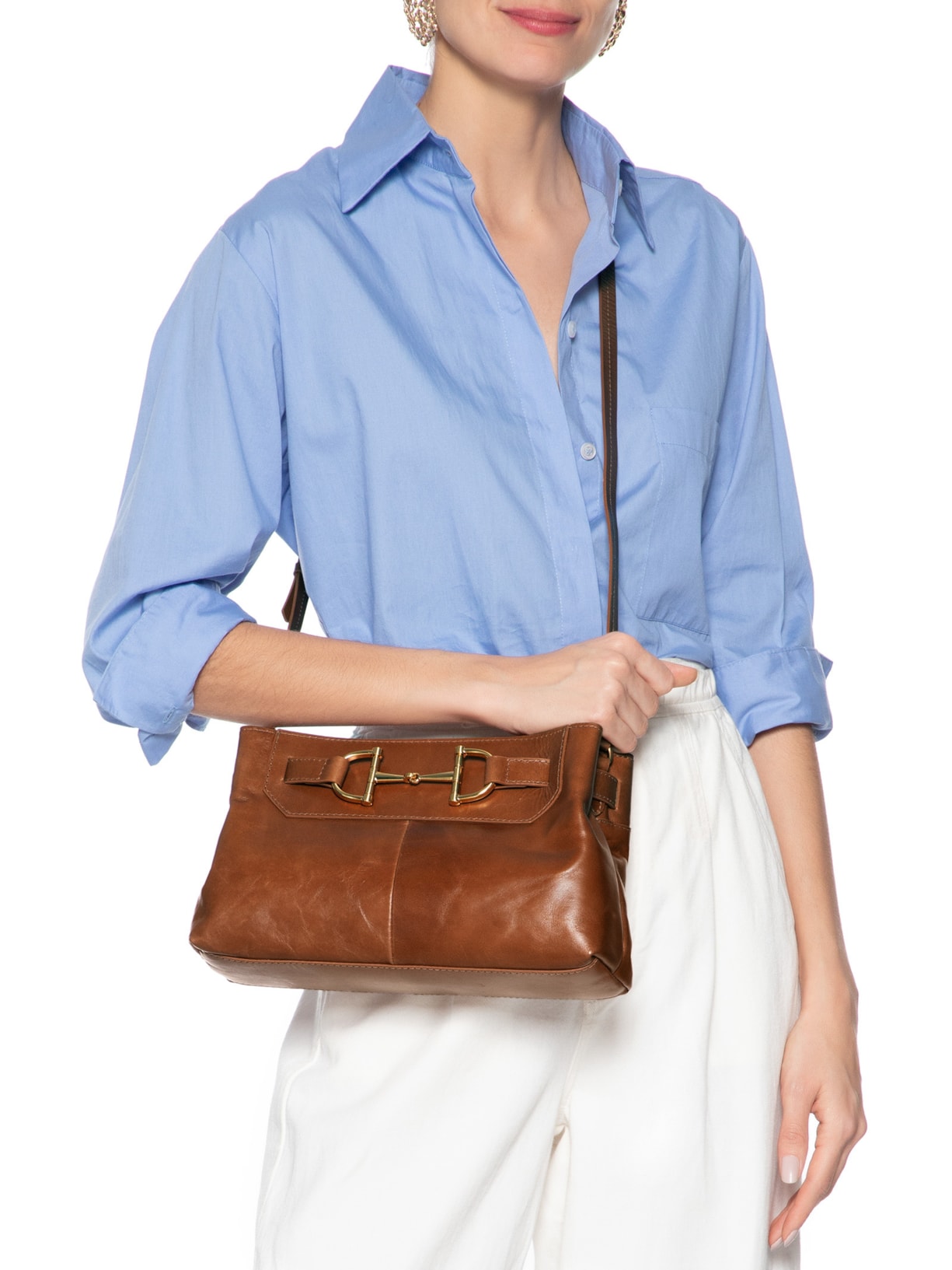 Bolsa Feminina Tiracolo Couro Média Bridão Marrom Arezzo