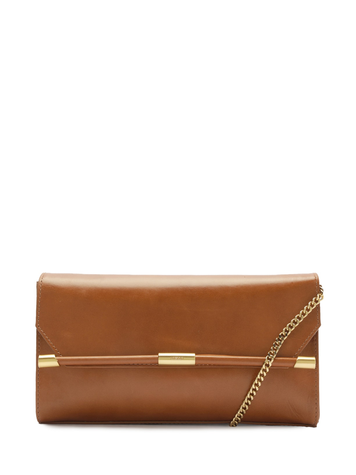 Bolsa Feminina Tiracolo Couro Média Corrente Metais - Marrom