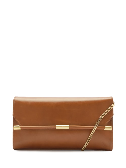 Bolsa Feminina Tiracolo Couro Média Corrente Metais - Marrom