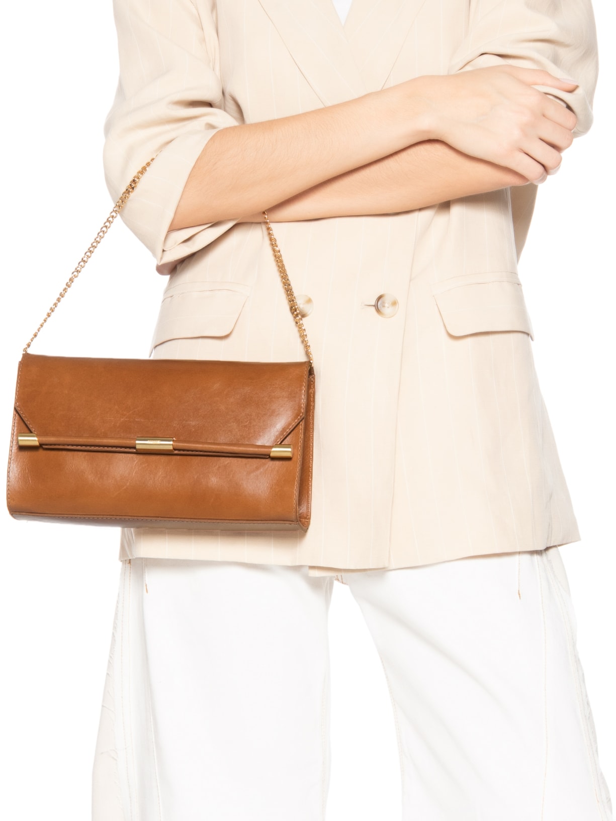 Bolsa Feminina Tiracolo Couro Média Corrente Metais Marrom Arezzo