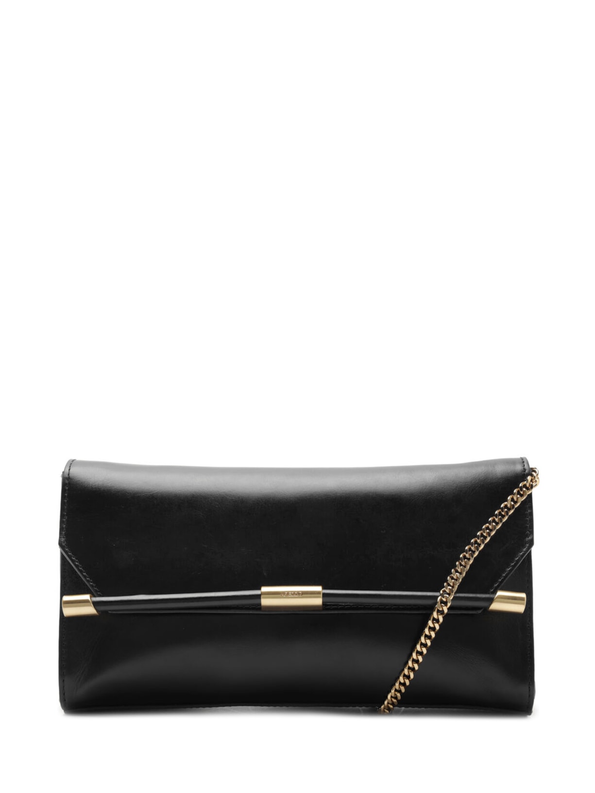 Bolsa Feminina Tiracolo Couro Média Corrente Metais - Preto