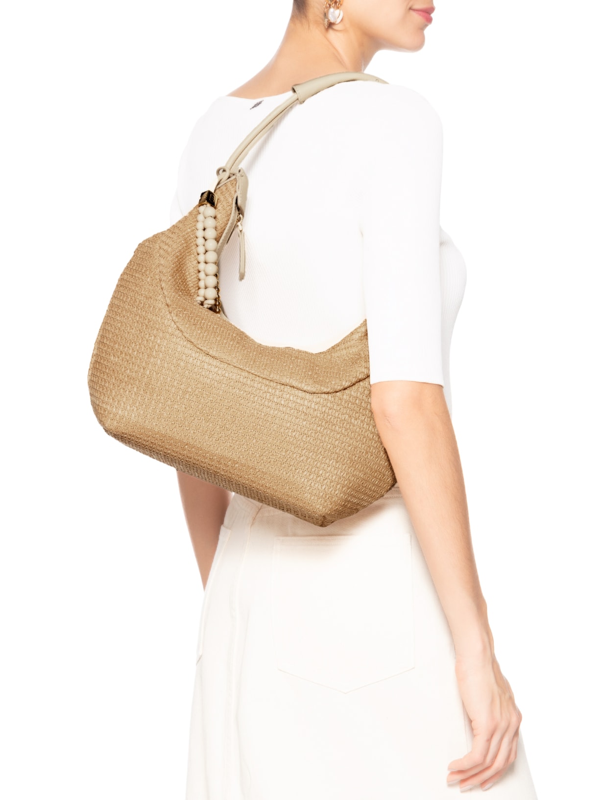 Bolsa Feminina Tiracolo Couro Média Dobrável Bege Arezzo + Isla