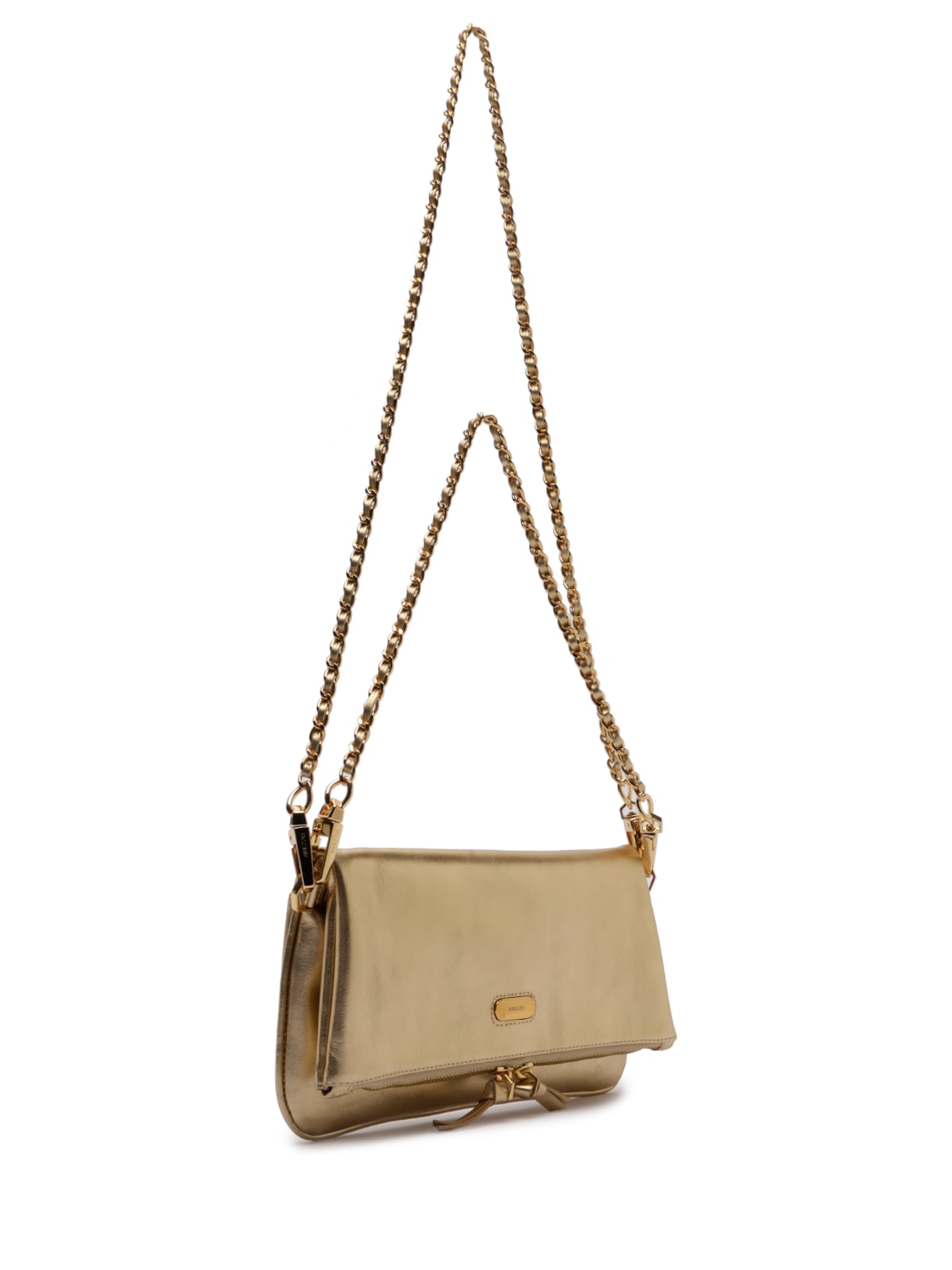 Bolsa Feminina Tiracolo Couro Média Dobrável Dourada Arezzo