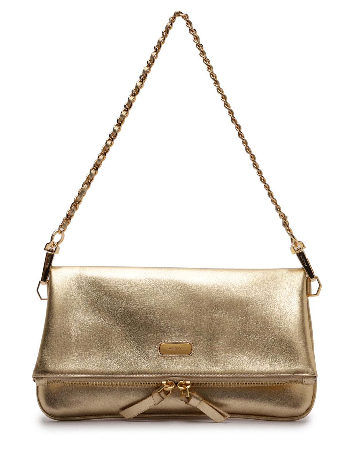 Bolsa Feminina Tiracolo Couro Média Dobrável Dourada Arezzo