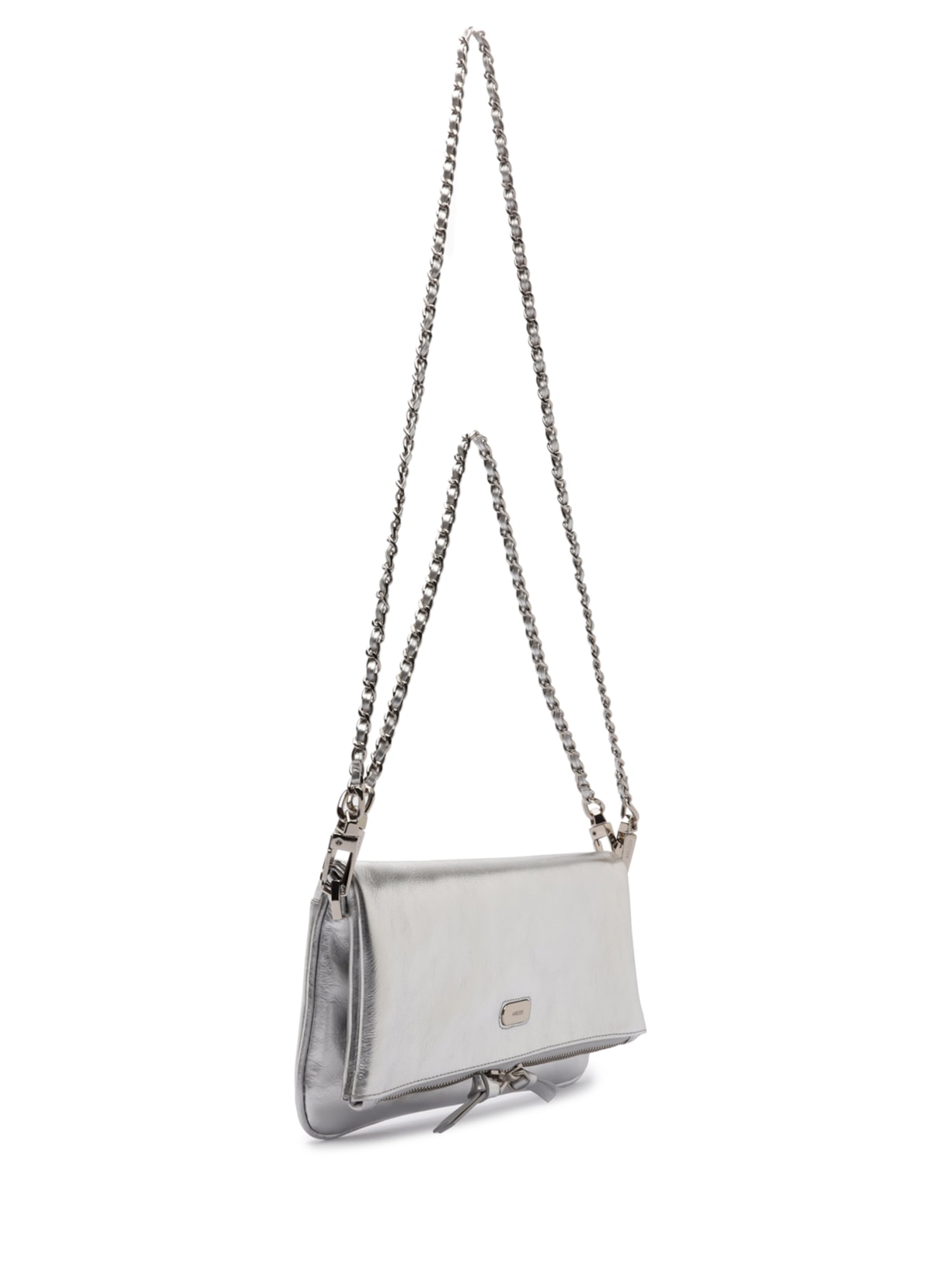Bolsa Feminina Tiracolo Couro Média Dobrável Prateado Arezzo