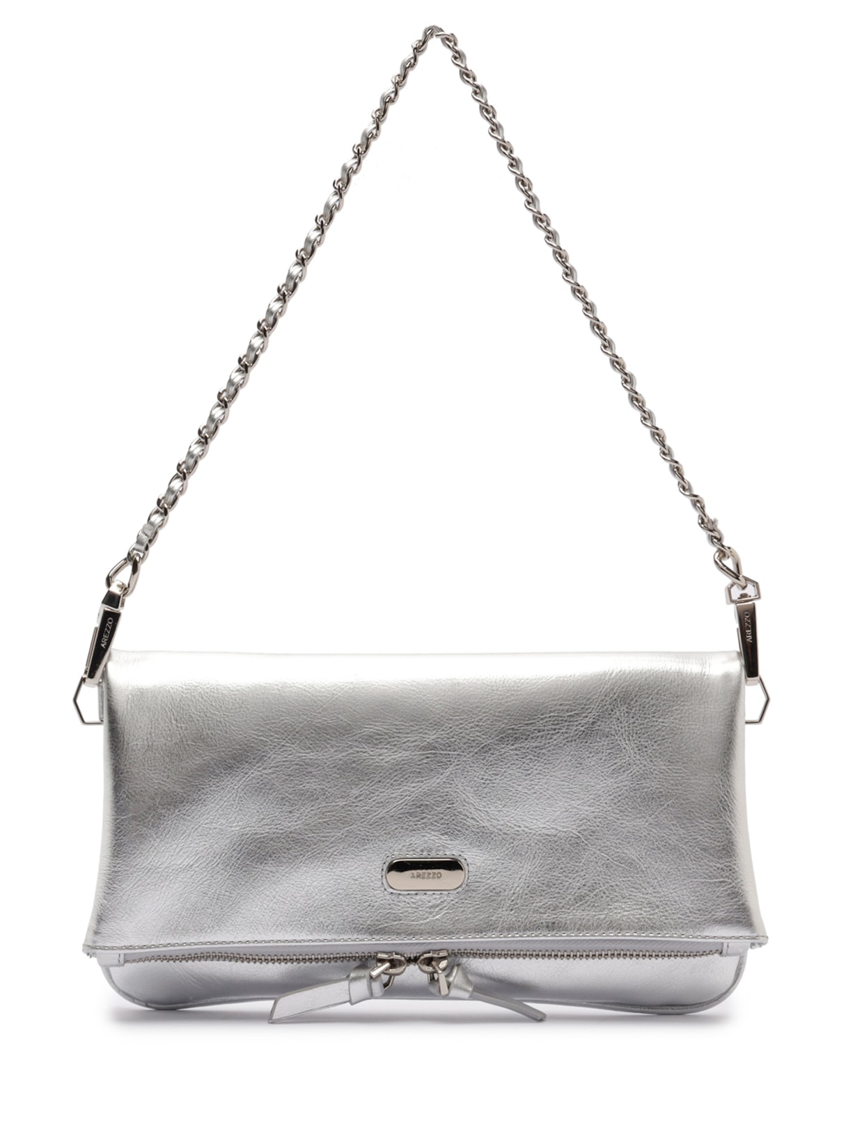 Bolsa Feminina Tiracolo Couro Média Dobrável Prateado Arezzo