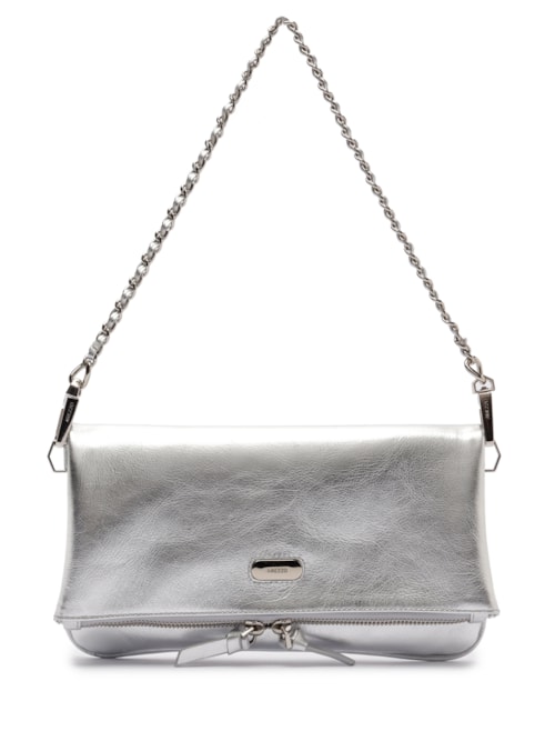Bolsa Feminina Tiracolo Couro Média Dobrável - Prateado