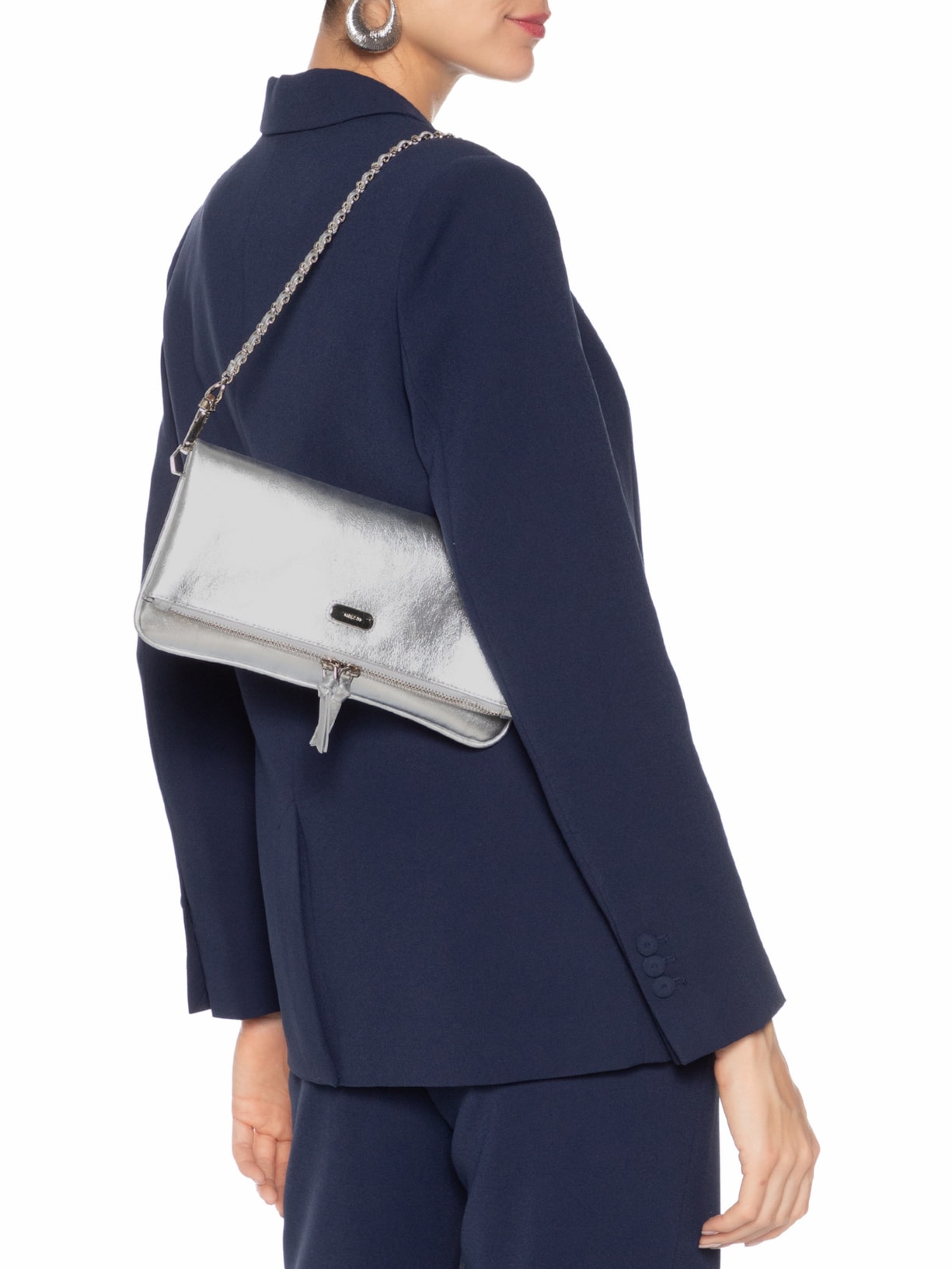 Bolsa Feminina Tiracolo Couro Média Dobrável Prateado Arezzo