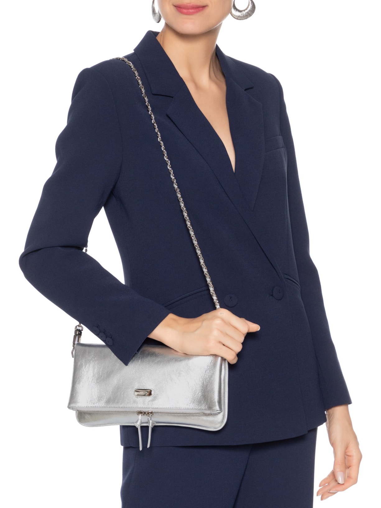 Bolsa Feminina Tiracolo Couro Média Dobrável Prateado Arezzo