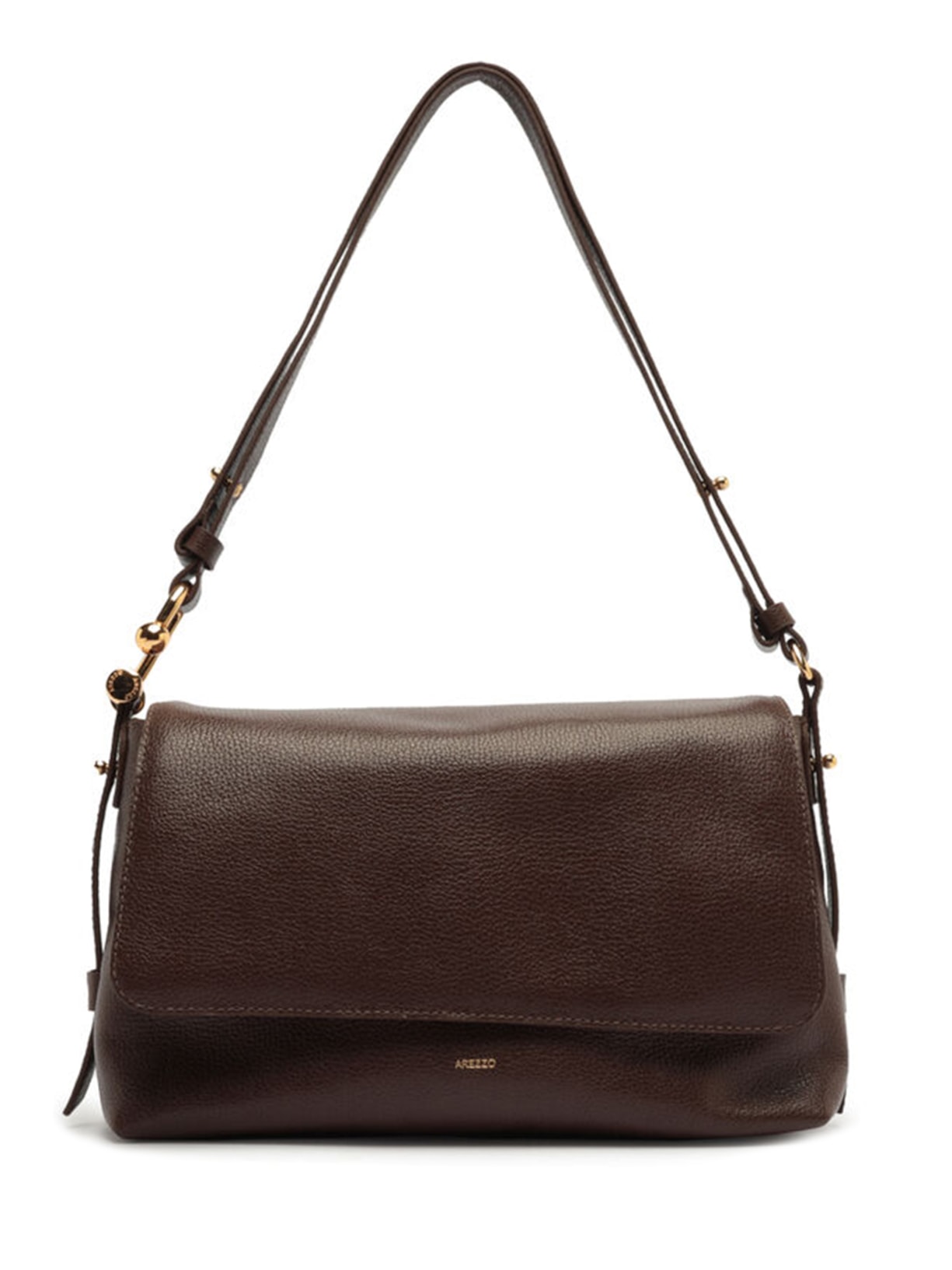 Bolsa Feminina Tiracolo Couro Média Metal Alça - Marrom