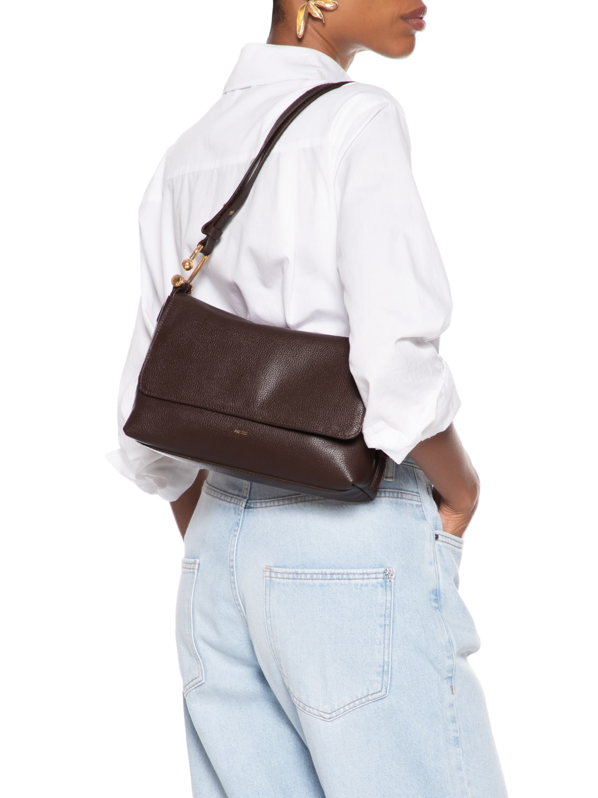 Bolsa Feminina Tiracolo Couro Média Metal Alça Marrom Arezzo