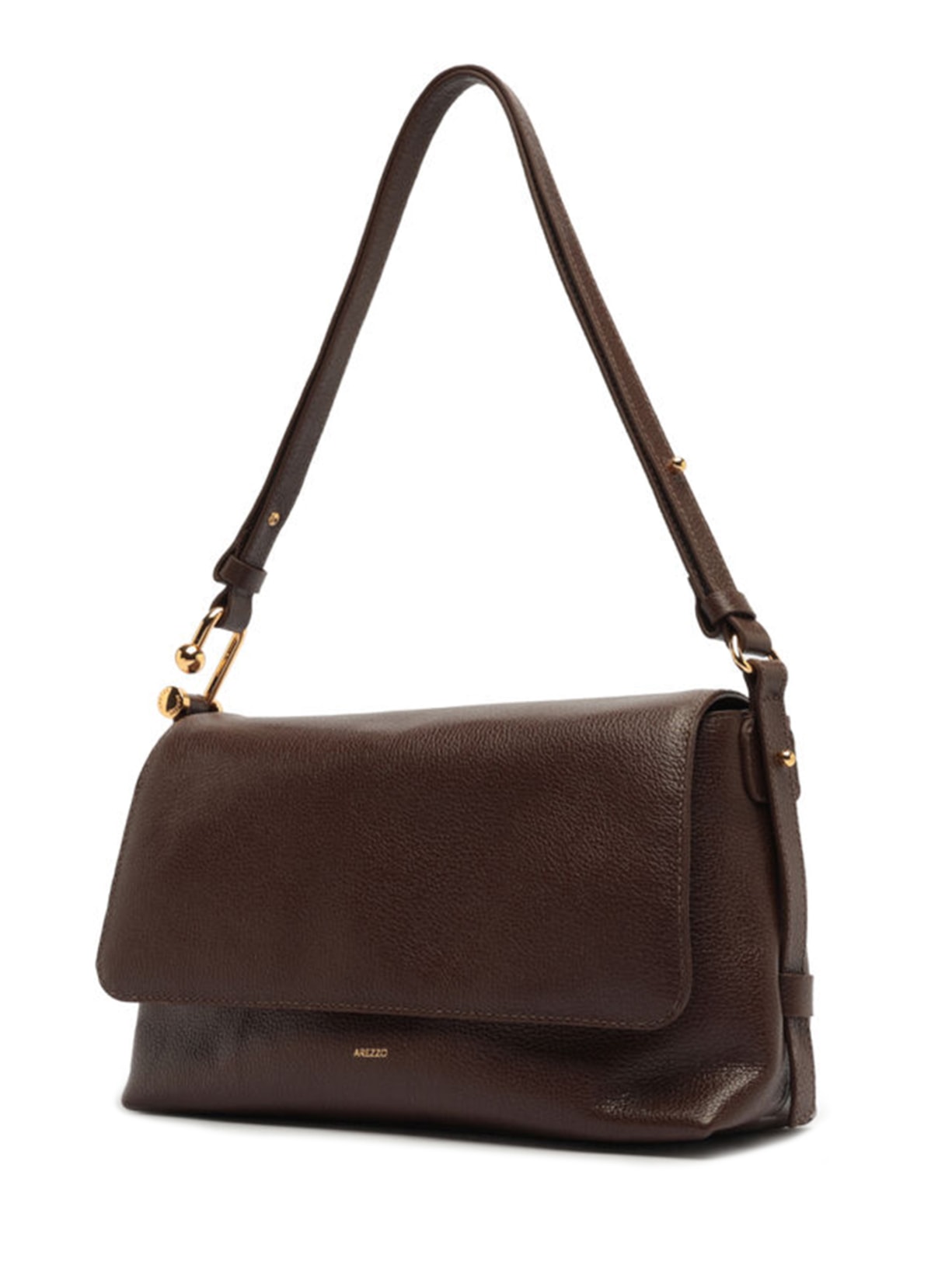 Bolsa Feminina Tiracolo Couro Média Metal Alça Marrom Arezzo