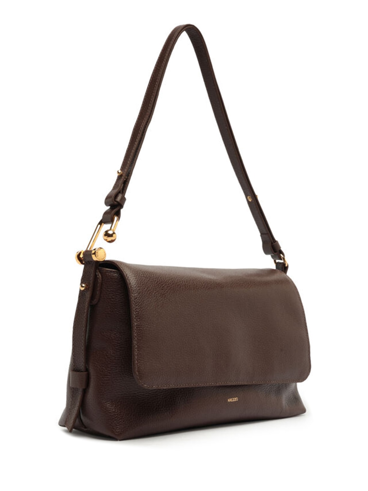 Bolsa Feminina Tiracolo Couro Média Metal Alça Marrom Arezzo