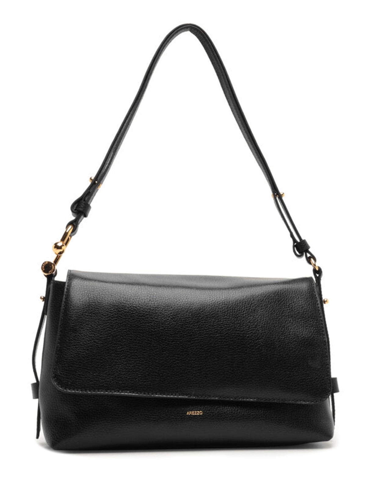 Bolsa Feminina Tiracolo Couro Média Metal Alça - Preto