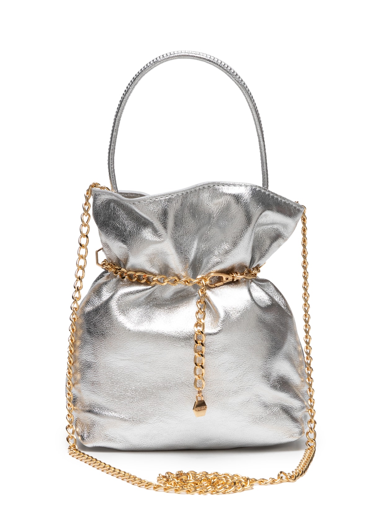 Bolsa Feminina Tiracolo Couro Pequena Correntes - Prata